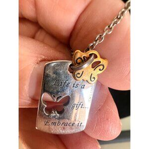 Stainless Steel Butterfly Pendant Necklace With "Life Is A Gift...Embrace It" En